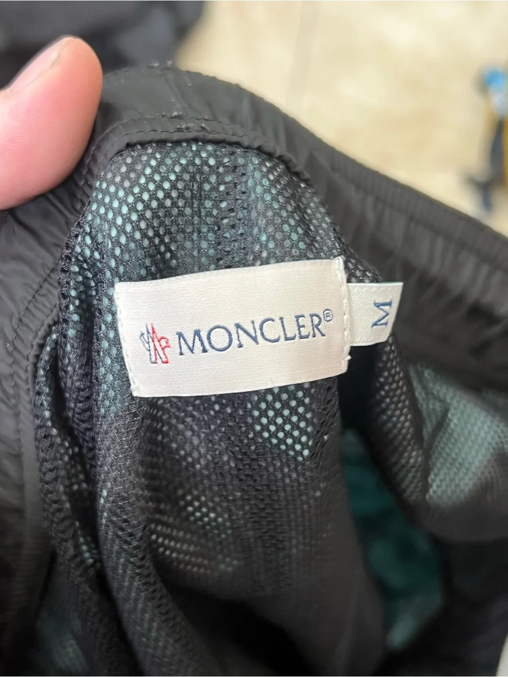 Moncler Men’s Blue & Black Abstract Print Swim Trunks